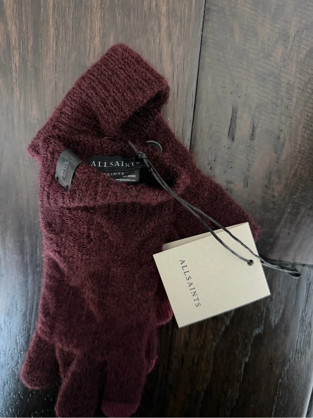 Allsaints CABLE GLOVES TAWNY PORT RED NWT